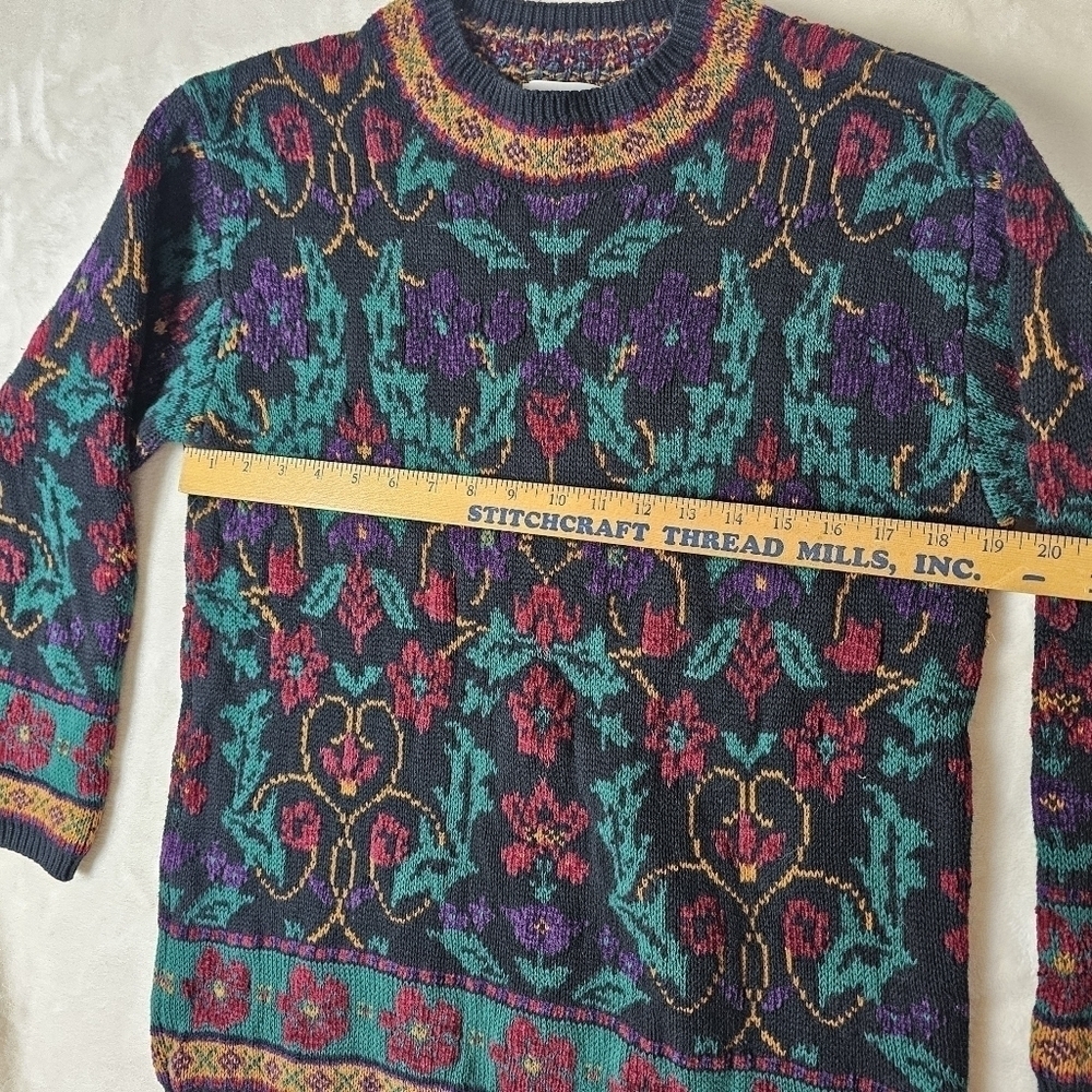 Lands End Sweater womens Medium 80s 90s oversized warm Knit grandma print - Picture 2 of 11